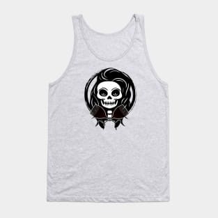 Female Wine Drinker Skull and Glasses Black Logo Tank Top